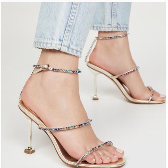 Jeffrey Campbell Jewel Strap Sandals 8.5 Pink Heels Glam Cocktail Party Formal - Picture 2 of 9